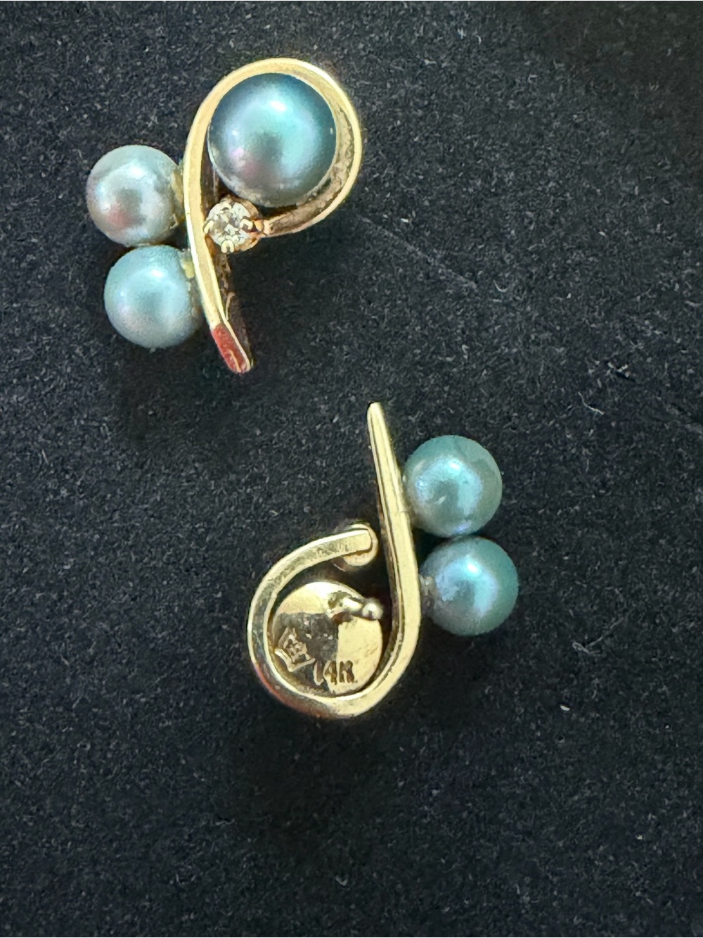 14k Blue Pearls Stud Earrings - Picture 8 of 8